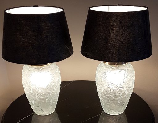 Vintage Linen Table Lamps with Press Glass Bodies, 1970s, Set of 2-HOI-1364567