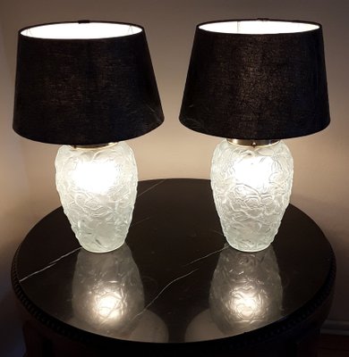 Vintage Linen Table Lamps with Press Glass Bodies, 1970s, Set of 2-HOI-1364567