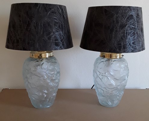 Vintage Linen Table Lamps with Press Glass Bodies, 1970s, Set of 2-HOI-1364567