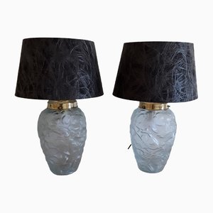 Vintage Linen Table Lamps with Press Glass Bodies, 1970s, Set of 2-HOI-1364567