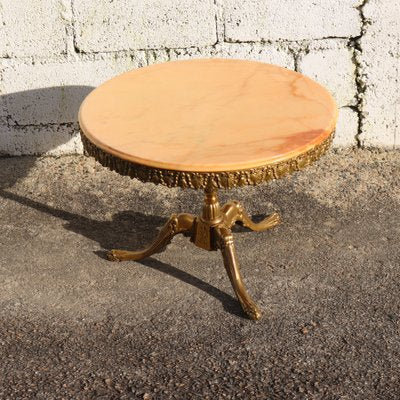 Vintage Louis XV French Round Marble & Brass Coffee Table, 1960s-BDK-1788027