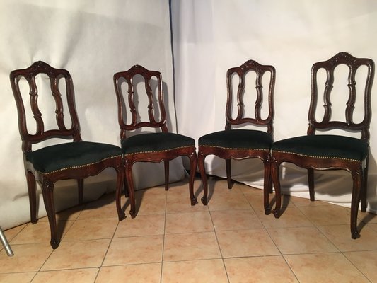 Vintage Louis XV Style Oak Dining Chairs, 1940s, Set of 4-WQQ-1030744