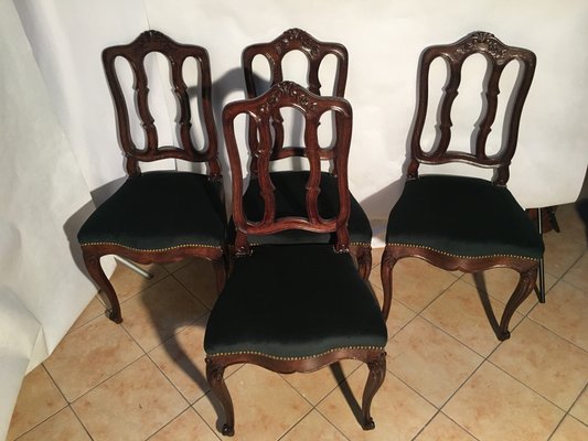 Vintage Louis XV Style Oak Dining Chairs, 1940s, Set of 4-WQQ-1030744