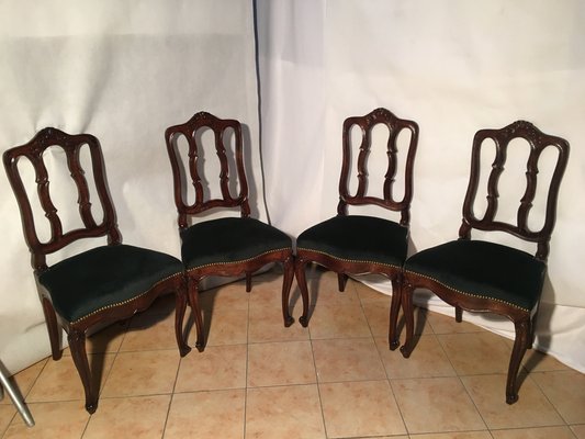 Vintage Louis XV Style Oak Dining Chairs, 1940s, Set of 4-WQQ-1030744