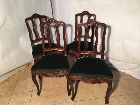 Vintage Louis XV Style Oak Dining Chairs, 1940s, Set of 4-WQQ-1030744