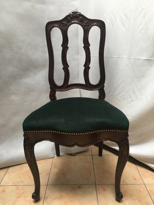 Vintage Louis XV Style Oak Dining Chairs, 1940s, Set of 4-WQQ-1030744