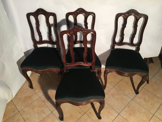 Vintage Louis XV Style Oak Dining Chairs, 1940s, Set of 4-WQQ-1030744