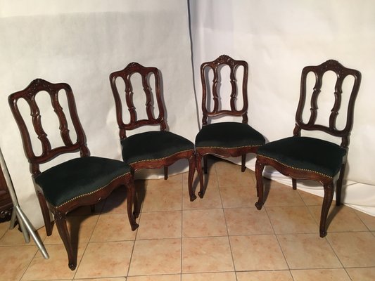 Vintage Louis XV Style Oak Dining Chairs, 1940s, Set of 4-WQQ-1030744