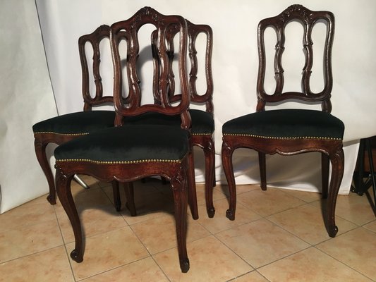 Vintage Louis XV Style Oak Dining Chairs, 1940s, Set of 4-WQQ-1030744