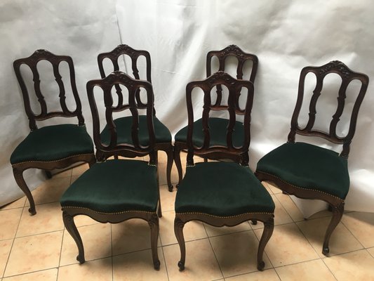 Vintage Louis XV Style Oak Dining Chairs, 1940s, Set of 6-WQQ-1020174