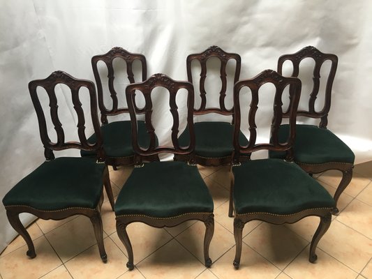 Vintage Louis XV Style Oak Dining Chairs, 1940s, Set of 6-WQQ-1020174