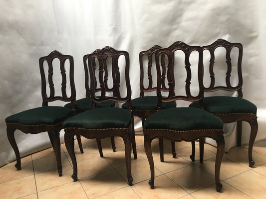 Vintage Louis XV Style Oak Dining Chairs, 1940s, Set of 6-WQQ-1020174