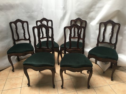 Vintage Louis XV Style Oak Dining Chairs, 1940s, Set of 6-WQQ-1020174