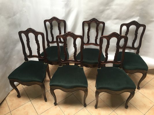 Vintage Louis XV Style Oak Dining Chairs, 1940s, Set of 6-WQQ-1020174