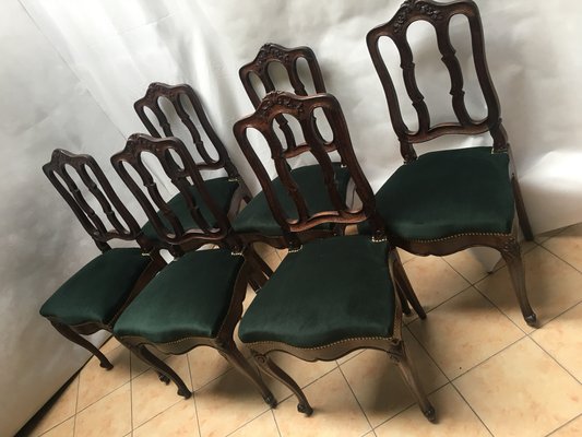 Vintage Louis XV Style Oak Dining Chairs, 1940s, Set of 6-WQQ-1020174