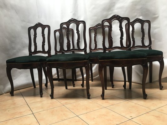 Vintage Louis XV Style Oak Dining Chairs, 1940s, Set of 6-WQQ-1020174