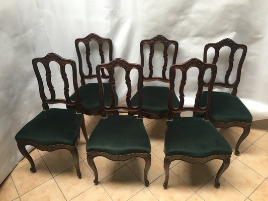 Vintage Louis XV Style Oak Dining Chairs, 1940s, Set of 6-WQQ-1020174