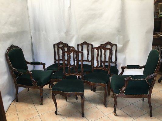 Vintage Louis XV Style Oak Dining Chairs, 1940s, Set of 8-WQQ-1030692