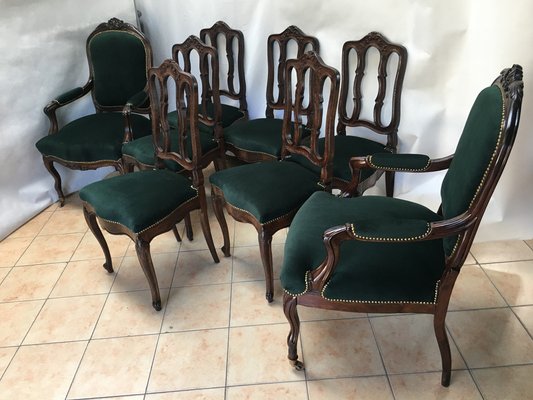 Vintage Louis XV Style Oak Dining Chairs, 1940s, Set of 8-WQQ-1030692