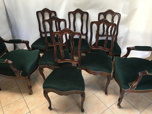 Vintage Louis XV Style Oak Dining Chairs, 1940s, Set of 8-WQQ-1030692