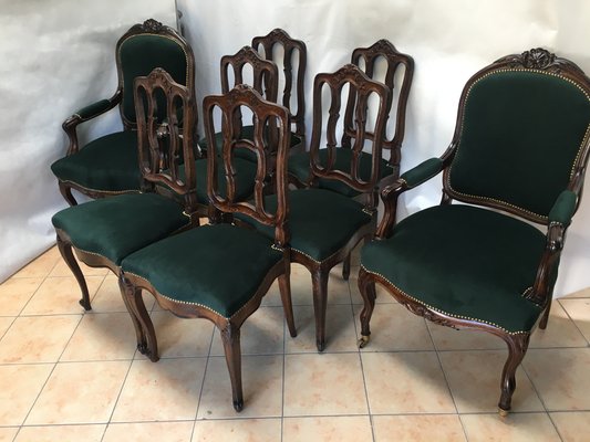 Vintage Louis XV Style Oak Dining Chairs, 1940s, Set of 8-WQQ-1030692