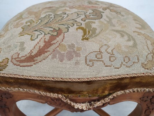 Vintage Louis XV Walnut & Wool Pouf-EAD-1703662