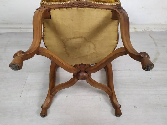 Vintage Louis XV Walnut & Wool Pouf-EAD-1703662