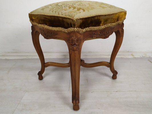 Vintage Louis XV Walnut & Wool Pouf-EAD-1703662