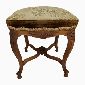 Vintage Louis XV Walnut & Wool Pouf-EAD-1703662