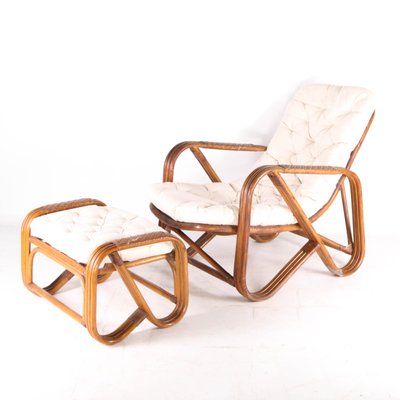 Vintage Lounge Chair and Ottoman in Rattan, 1970s, Set of 2-DSC-2016350