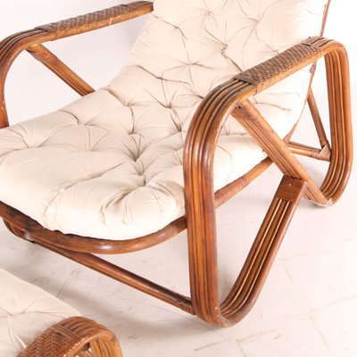 Vintage Lounge Chair and Ottoman in Rattan, 1970s, Set of 2-DSC-2016350