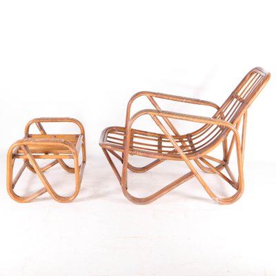 Vintage Lounge Chair and Ottoman in Rattan, 1970s, Set of 2-DSC-2016350