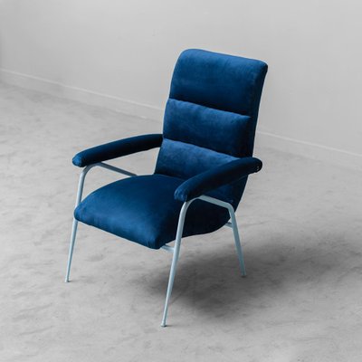 Vintage Lounge Chair in Metal and Blue Velvet, 1960s-ZLY-1388688