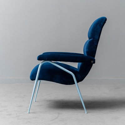 Vintage Lounge Chair in Metal and Blue Velvet, 1960s-ZLY-1388688