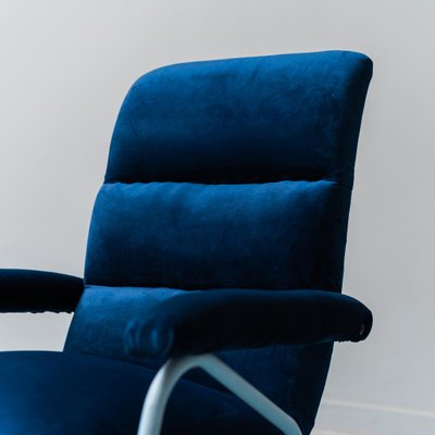 Vintage Lounge Chair in Metal and Blue Velvet, 1960s-ZLY-1388688