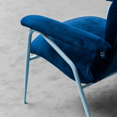 Vintage Lounge Chair in Metal and Blue Velvet, 1960s-ZLY-1388688