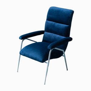 Vintage Lounge Chair in Metal and Blue Velvet, 1960s-ZLY-1388688