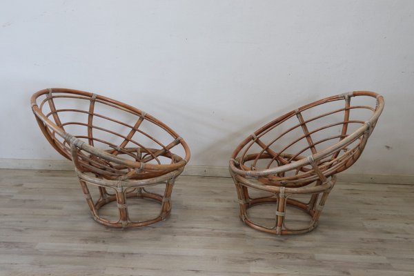 Vintage Lounge Chairs in Bamboo, 1980s, Set of 2-DCO-1275679