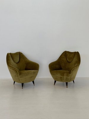 Vintage Lounge Chairs in Fabric and Brass, 1950s, Set of 2-GTS-2015892