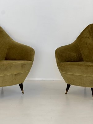 Vintage Lounge Chairs in Fabric and Brass, 1950s, Set of 2-GTS-2015892