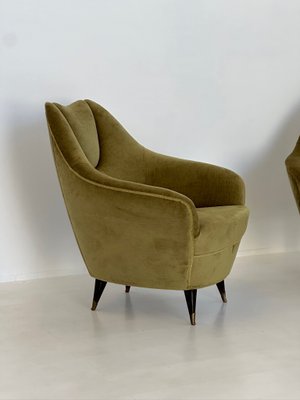 Vintage Lounge Chairs in Fabric and Brass, 1950s, Set of 2-GTS-2015892