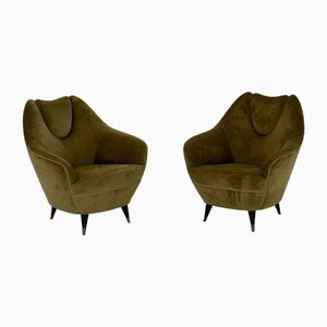 Vintage Lounge Chairs in Fabric and Brass, 1950s, Set of 2-GTS-2015892