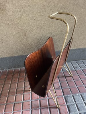 Vintage Magazine Rack in Beech & Brass-YVY-1785443