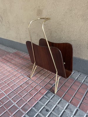 Vintage Magazine Rack in Beech & Brass-YVY-1785443