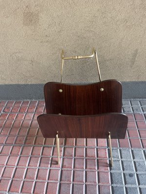 Vintage Magazine Rack in Beech & Brass-YVY-1785443