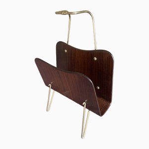 Vintage Magazine Rack in Beech & Brass-YVY-1785443