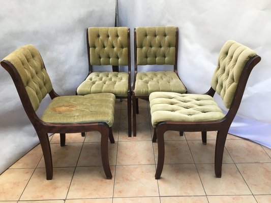 Vintage Mahogany Chesterfield Dining Chairs, Set of 4-WQQ-1030772