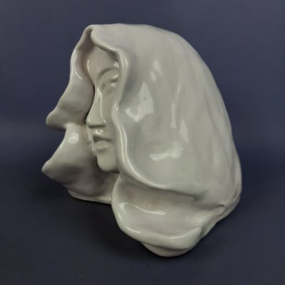 Vintage Majolica Sculpture of Woman's Face, 1960s-PWG-2041277