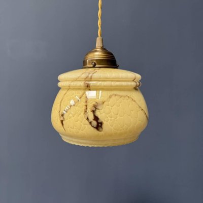 Vintage Marbled Yellow Glass Hanging Lamp-NPL-2028666