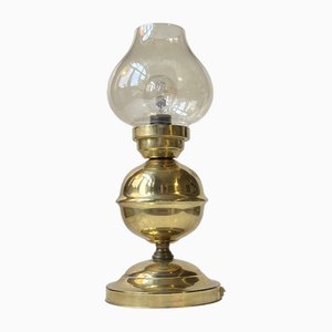 Vintage Maritime Table Lamp in Brass and Smoke Glass from Abo Randers, 1970s-LCR-1729645